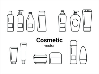 Collection of cosmetic icons. Icons set for beauty, makeup, lotions, shampoos, and creams.	
