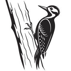 Obraz premium Woodpecker on tree trunk silhouette