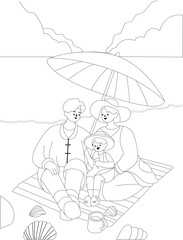 Beach Vacation Family Travel Line Art