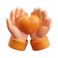 3d render of two hands gently holding an orange heart