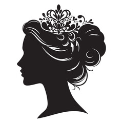 A black and white vector silhouette of a romantic cameo design with vintage charm on a white background.