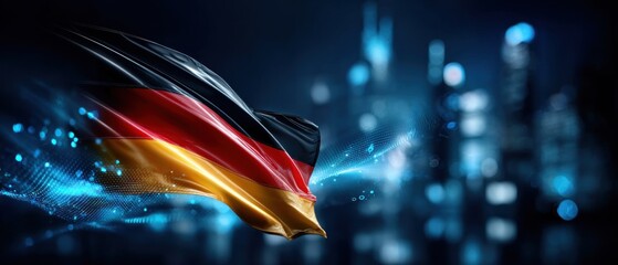 German flag waving in a futuristic city