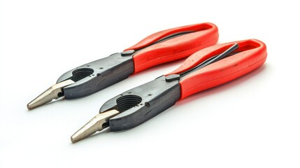 A pair of insulated wire strippers on a white background