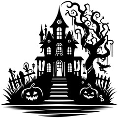 halloween house with bats vector