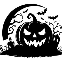 halloween pumpkin with bats vector silhouette 