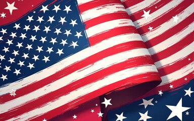 4 July USA Independence Day abstract background in 80s memphis style. Seamless memphis pattern for posers and cards. Hipster bright color background. Vector illustration. High quality