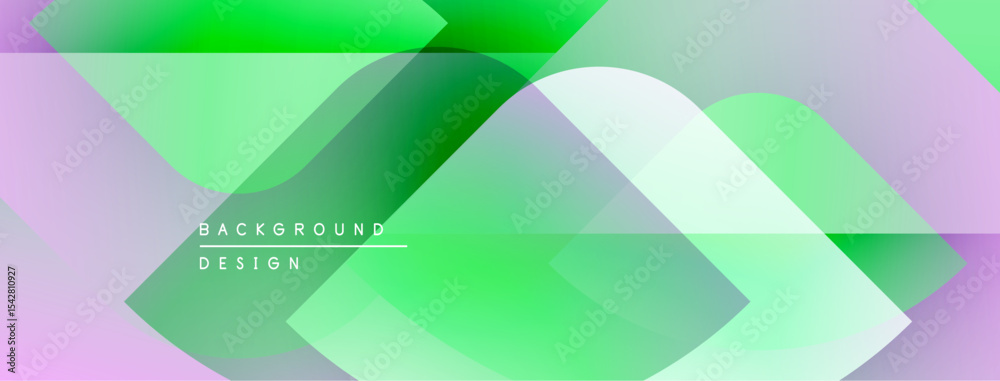 Poster abstract geometric design. overlapping layers create vibrant green, purple hues. modern background f