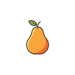 Orange pear fruit vector illustration with green leaf. Types of fruits, healthy snack, vegan and vegetarian ingredients. Gardening concept, food variety