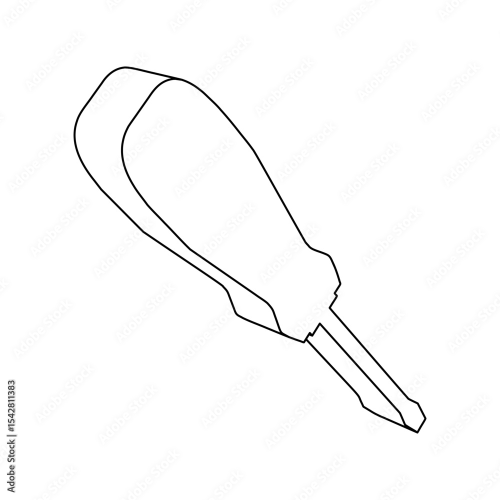Poster the outline of a large screwdriver symbol is made with black lines. 3d view of the object in perspec