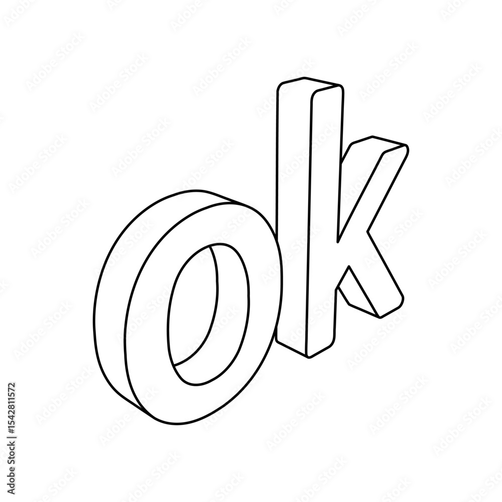 Poster the outline of a large ok symbol is made with black lines. 3d view of the object in perspective. vec