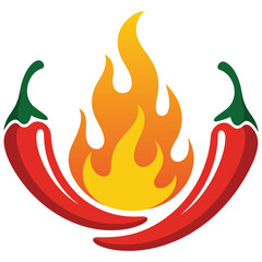 Flaming Chili Pepper Icon Spicy Heat Food Symbol Red Hot Pepper with Fire Illustration