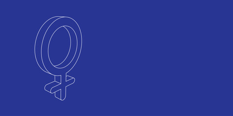 The outline of a large venus symbol made of white lines on the left. 3D view of the object in perspective. Vector illustration on indigo background