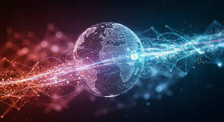 Global cybersecurity concept with digital globe and data protection icons