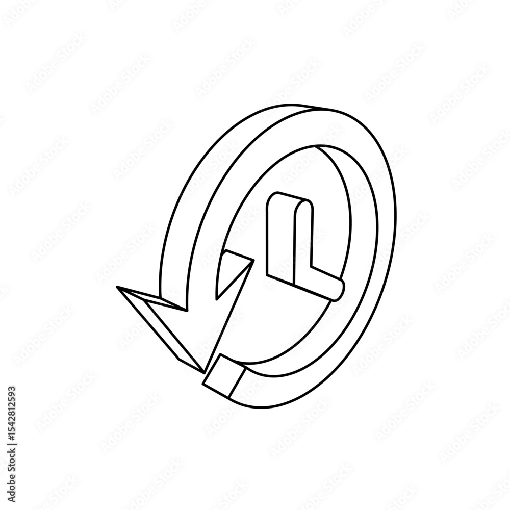 Poster the outline of a large time back symbol is made with black lines. 3d view of the object in perspecti