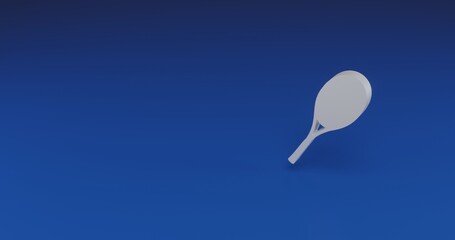Isolated realistic white tennis racket symbol with shadow. Located on the right side of the scene. 3d illustration on transparent background