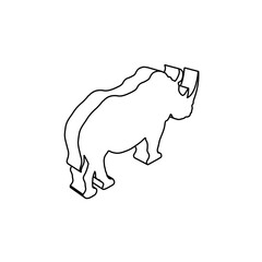 The outline of a large rhino symbol is made with black lines. 3D view of the object in perspective. Vector illustration on white background