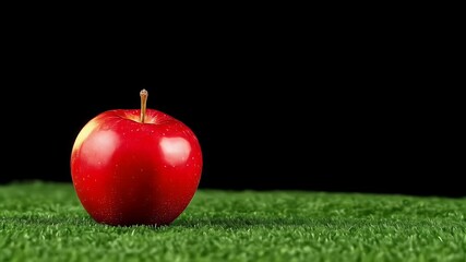 Red apple on green grass against a black background - Powered by Adobe