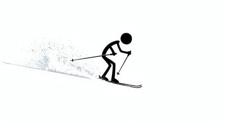 Fototapeta premium Simple Stick Figure Skiing Downhill Winter Sports Illustration