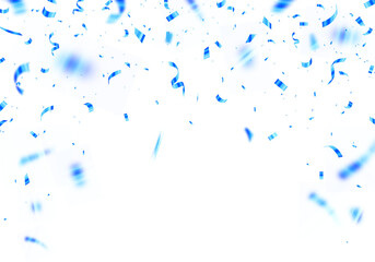 Celebration Design with Falling Blue Confetti and Ribbon on White Background for Festive Events.