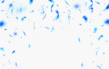 Falling shiny blue confetti isolated on transparent background. Anniversary or birthday design template. Luxury event decoration background