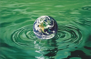 Earth afloat on rippling green water