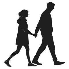 silhouette walking couple on white background 