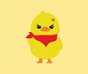 Angry Little Yellow Duckling Vector Illustration
