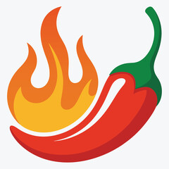 Flaming Chili Pepper Icon Spicy Heat Food Symbol Red Hot Pepper with Fire Illustration