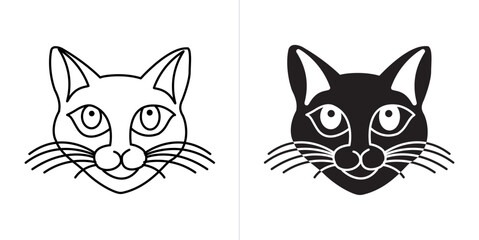 Cat face line and solid web icon set. Vector illustration
