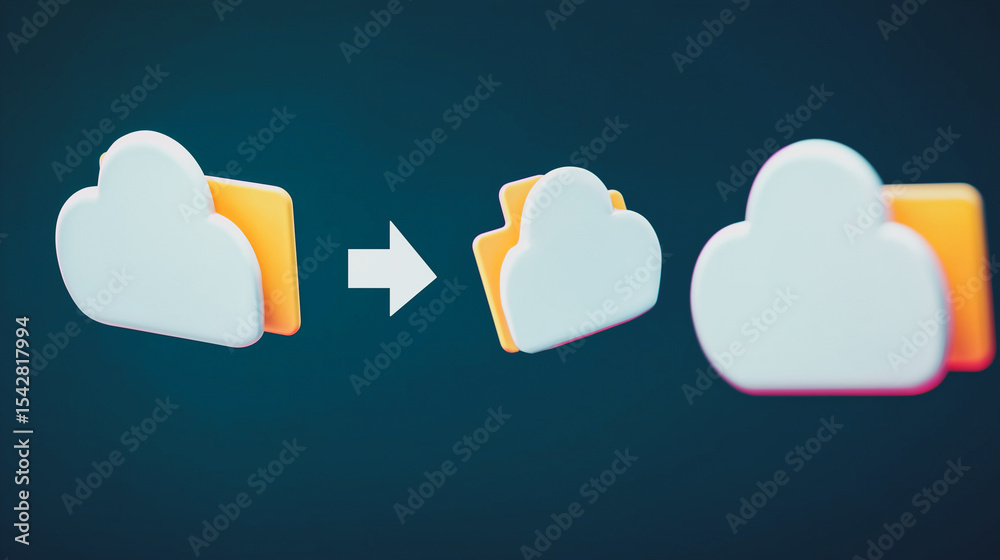 Poster cloud computing folder transfer: a 3d render of a cloud-shaped icon moving into a folder, symbolizin