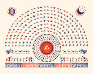 Indian Tribal Art: Shree Krishna Amidst Village Festivities. Warli art, Shree Krishna, Indian rural life, Tribal art India