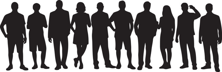 Collection of People Silhouettes Standing Against Checkered Pattern