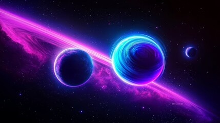 Fototapeta premium Celestial wonders: planets orbiting a spiraling galaxy.