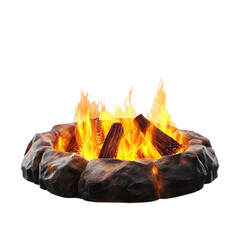 fire burning in a fireplace isolated on transparent background, clipping path, png file, 
