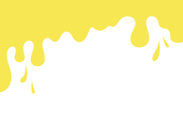 Liquid yellow flowing dripping honey, melted cheese on a white background, vector illustration, flat design. Graphic element of page separation, decoration, design, label, banner with a place for text