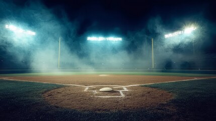 Tranquility envelops the baseball field after sunset.