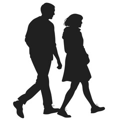 silhouette walking couple on white background 
