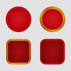 Luxury Red and Gold Button Backgrounds 3D Glossy UI Elements in Round and Square Shapes