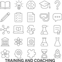 25 Outline Icons – Training, Coaching, and Education Line Icon Set for E-learning & Development. editable stroke