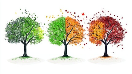 Four-panel design showing the same tree