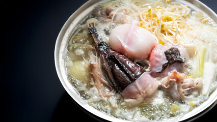 Monkfish Soup , A dish made with monkfish as the main ingredient and boiled with bean sprouts