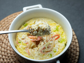 Crab meat and egg custard in a pot