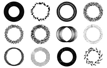 Japanese Brush Circle Frame Set – Vector Decorative Elements for New Year Cards