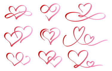 Hand-painted style heart decoration set (pink gradient)