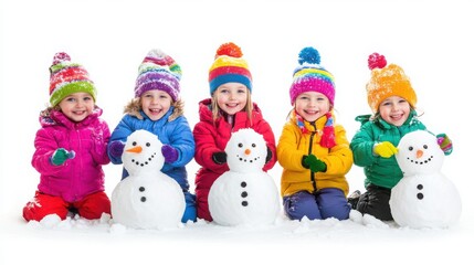 Joyful Winter Wonderland Children Building Snowmen, Festive Snow Day Fun, Winter Activities for Kids