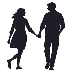 silhouette walking couple on white background 
