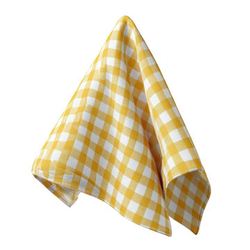 Yellow Gingham Tablecloth Draped Conically Elegant Kitchen Textile Fabric Design Background, transparent background