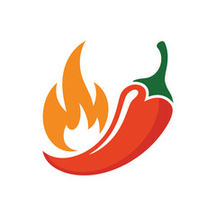 Flaming Chili Pepper Icon Spicy Heat Food Symbol Red Hot Pepper with Fire Illustration