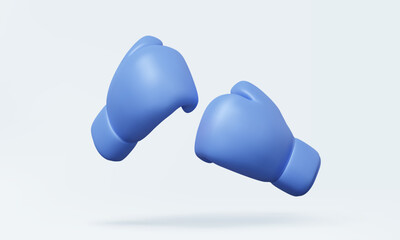 Blue boxing gloves pair 3D vector icon isolated on pastel background. Sport boxer fight strength fist attack Game combative activity concept. design Fitness exercise protect. 3d render illustration.
