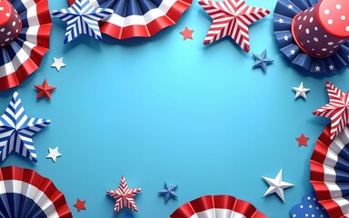 4th of July decorations on a blue background flat lay  vector illustration. High quality
